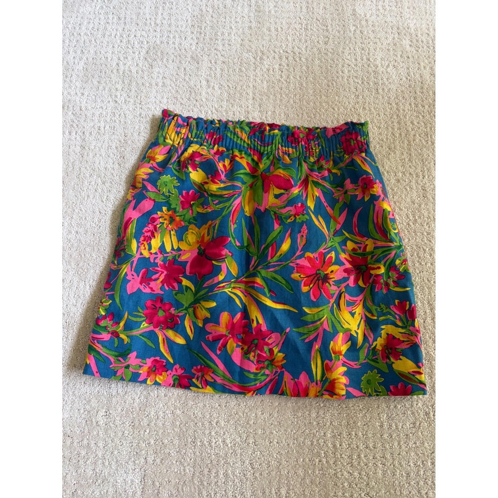 J.Crew Womens Tropical Floral Linen Cotton Mini Skirt‎ Blue Pink 6 Summer